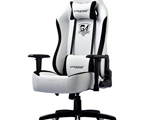 GTRACING Gaming Chair Office Chair High Back Fabric Computer Chair Desk Chair PC Racing Executive Ergonomic Adjustable Swivel Task Chair with Headrest and Lumbar Support (White)