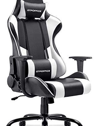 GTPOFFICE Gaming Chair Massage Office Computer Chair for Adult Reclining Adjustable Swivel Leather Computer Chair High Back Desk Chair Headrest and Massage Lumbar Support Cushion,1 Pack (White)