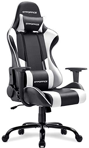 GTPOFFICE Gaming Chair Massage Office Computer Chair for Adult Reclining Adjustable Swivel Leather Computer Chair High Back Desk Chair Headrest and Massage Lumbar Support Cushion,1 Pack (White)