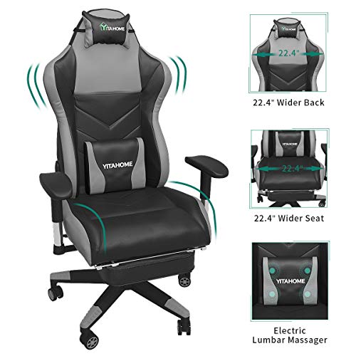 YITAHOME Massage Gaming Chair Ergonomic Racing Style High Back PC Computer Game Chair, Heavy Duty PU Leather Office Desk Chair with Footrest,