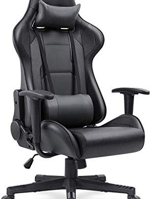 Homall Gaming Chair Office Chair High Back Computer Chair PU Leather Desk Chair PC Racing Executive Ergonomic Adjustable Swivel Task Chair with Headrest and Lumbar Support(Black)