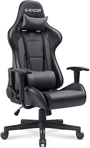 Homall Gaming Chair Office Chair High Back Computer Chair PU Leather Desk Chair PC Racing Executive Ergonomic Adjustable Swivel Task Chair with Headrest and Lumbar Support(Black)