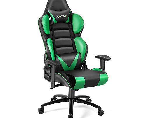 Avawing High-Back Gaming Office Chair Adults Racing Computer Gamer Chair with Fully Foam, Adjustable Height Executive Video Game Chairs, PU Leather Executive Office Chair with Lumbar Support (Green)