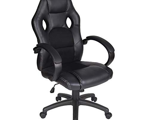 Polar Aurora Office Chair Leather Desk High Back Ergonomic Adjustable Racing Chair Task Swivel Executive Computer Chair (BLK)
