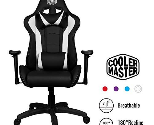 Cooler Master Caliber R1, PC Gaming Racing Chair Ergonomic High Back Office Chair, Seat Height and Armrest Adjustment, Recliner, Cushions with Headrest and Lumbar Support- White