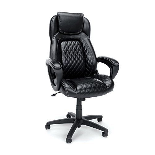 OFM Essentials Collection Racing Style SofThread Leather High Back Office Chair, in Black (ESS-6060)