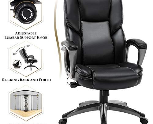 STARSPACE Bonded Leather Office Chair – Adjustable Lumbar Support Knob and Tilt Angle High Back Executive Computer Desk Chair, built-in inner spring For Comfort and Ergonomic Design For Lumbar Support