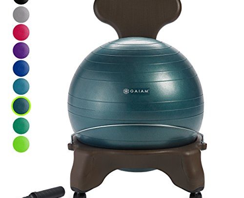 Gaiam Classic Balance Ball Chair – Exercise Stability Yoga Ball Premium Ergonomic Chair for Home and Office Desk with Air Pump,