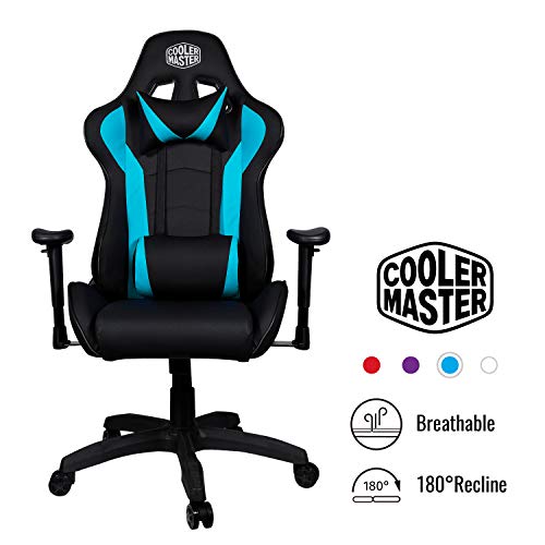Cooler Master Caliber R1, PC Gaming Racing Chair Ergonomic High Back Office Chair, Seat Height and Armrest Adjustment, Recliner, Cushions with Headrest and Lumbar Support- Cyan-Blue