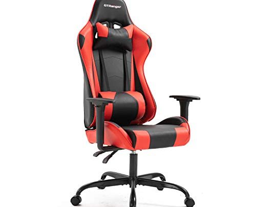 Gaming Chair Racing Style High Back Computer Gaming Chair Leather Office Desk Chair with Headrest and Lumbar Support (Red &