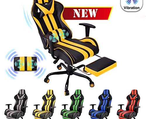 Video Gaming Chair,E-Sports Chair,Office Chair,PC Gaming Chair,Racing Style Massage Racing Chair with Height Adjustment, Lumbar Support,Headrest,Retractable Footrest(Racing Yellow)