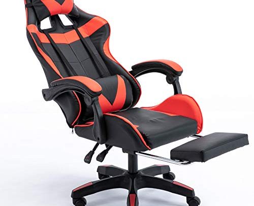 Massage Gaming Chair Ergonomic Computer Gaming Chair with Footrest, Reclining Home Office Chair High Back Racing Style Gamer Chair for E-Sports Large Game Chair with Headrest and Lumbar Support (red)