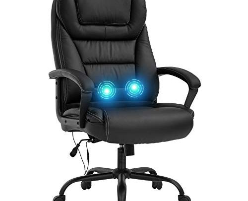 Big and Tall 500lbs Wide Seat Ergonomic Desk Chair with Lumbar Support Arms Headrest Massage Office Chair Rolling Swivel PU Leather Task Computer Chair for Adults,Black