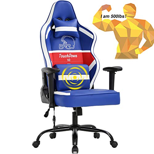 Gaming Chair Big and Tall Office Chair 500lb Wide Seat Desk Chair with Lumbar Support Headrest 2D Arms Task Swivel Ergonomic High Back PU Adjustable Massage Racing Computer Chair for Adults Game