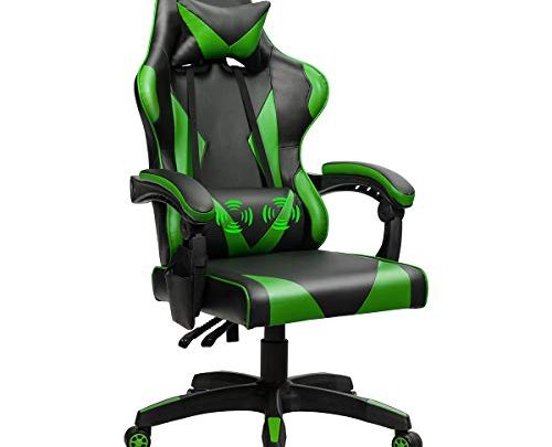 Goplus Massage Gaming Chair, Reclining Backrest, Seat Height Adjustment Racing Computer Office Chair, Ergonomic High Back Swivel PC Game Chair with Headrest and Lumbar Cushion