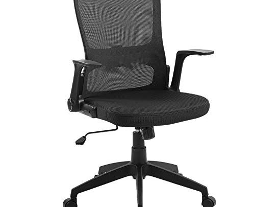 Office Chair Ergonomic Desk Chair Mid Back Swivel Mesh Computer Chair Adjustable Stool Rolling Home Office Chair with Flip up Arms Adjustable Lumbar Support 300lbs-Black