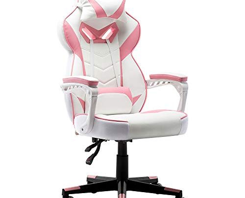 Bonzy Home Gaming Chair Office Chair High Back Computer Chair PU Leather Desk Chair PC Racing Executive Ergonomic Adjustable Swivel Task Chair with Headrest and Lumbar Support (Pink)