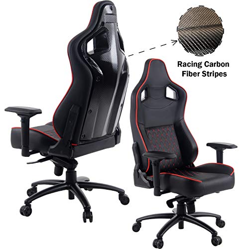 YOUNIKE Gaming Chair Carbon fibe Racing Style Adjustable Height Executive Office Computer Chair Recliner Swivel Rocker Desk Chair (Black)