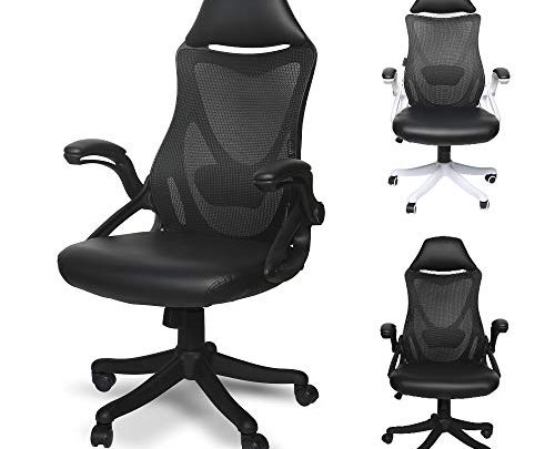 Okeysen Home Office Desk Chair, Ergonomic Mesh High Back, Height Adjustable Tilt, Lumbar Support Headrest, Flip-up Arms with Upgraded Seat,