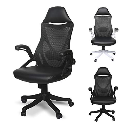 Okeysen Home Office Desk Chair, Ergonomic Mesh High Back, Height Adjustable Tilt, Lumbar Support Headrest, Flip-up Arms with Upgraded Seat,