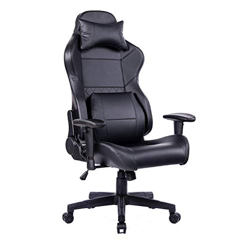 HEALGEN Gaming Office Chair with Large Lumbar Support,Reclining High Back Ergonomic Memory Foam Desk Chair,Racing Style PC Computer Executive Leather Chair with Headrest (8260-BLACK)