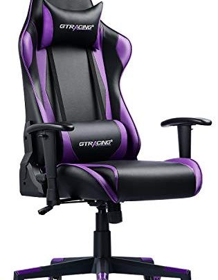 GTRACING Gaming Chair Racing Office Computer Game Chair Ergonomic Backrest and Seat Height Adjustment Recliner Swivel Rocker with Headrest and Lumbar Pillow Purple