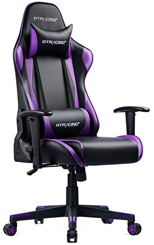GTRACING Gaming Chair Racing Office Computer Game Chair Ergonomic Backrest and Seat Height Adjustment Recliner Swivel Rocker with Headrest and Lumbar Pillow Purple