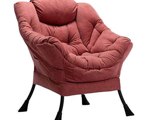 AcozyHom Modern Cotton Fiber Fabric Lazy Chair, Accent Contemporary Lounge Chair, Single Steel Frame Leisure Sofa Chair with Armrests and A Side Pocket,