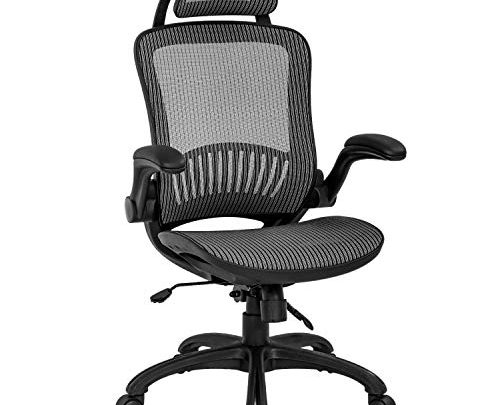 Office Chair Ergonomic Desk Chair Mesh Computer Chair with Lumbar Support Headrest Flip UP Arms Rolling Swivel Adjustable Task Chair for Adults(Grey)