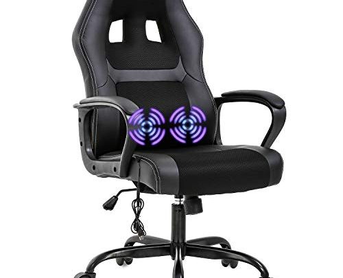 PC Gaming Chair Massage Office Chair Ergonomic Desk Chair Adjustable PU Leather Racing Chair with Lumbar Support Headrest Armrest Task Rolling Swivel Computer Chair for Women Adults(Black)