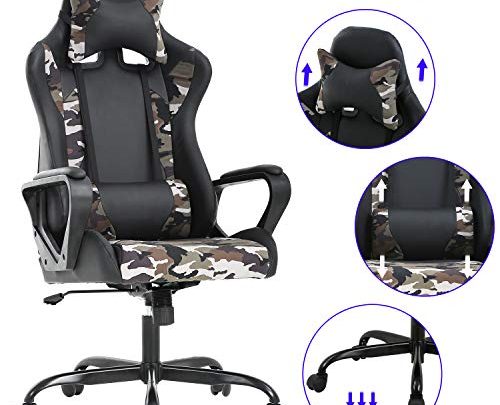 Computer Gaming Chair PC Ergonomic Office Chair Home Executive Desk Chair Adjustable High-Back PU Leather Racing Chair Rolling Swivel Modern Task Chair with Lumbar Support Headrest Armrest (Camo)