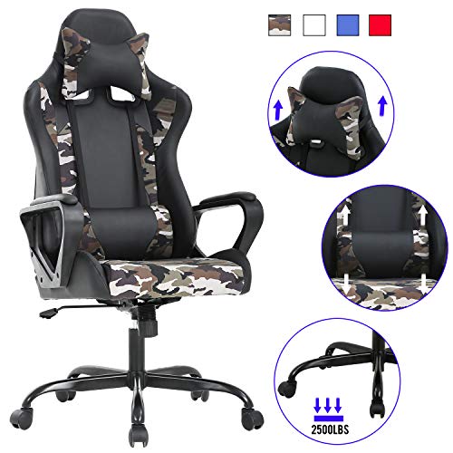 Computer Gaming Chair PC Ergonomic Office Chair Home Executive Desk Chair Adjustable High-Back PU Leather Racing Chair Rolling Swivel Modern Task Chair with Lumbar Support Headrest Armrest (Camo)