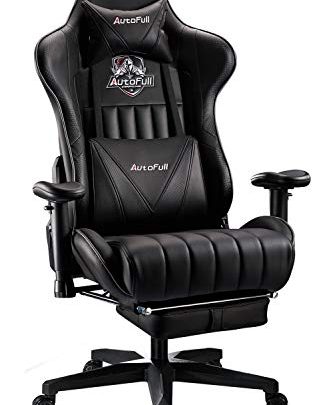 AutoFull Gaming Chair Racing Style Ergonomic High Back Computer Chair with Height Adjustment, Footrest，Headrest and Lumbar Support E-Sports Swivel Chair，Black