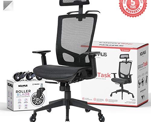 NOUHAUS ErgoTASK – Ergonomic Task Chair, Computer Chair and Office Chair with Headrest. Rolling Swivel Chair with Blade Wheels (Black)