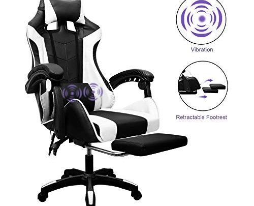Chiitek Office Computer Chair PU Leather Ergonomic High Back Lumbar Support Design Racing Casters and Vibration Lumbar Support Heavy Duty Hold Up to 440LBS Black&