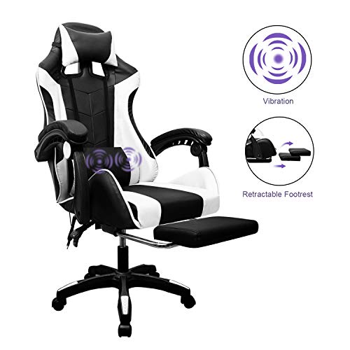 Chiitek Office Computer Chair PU Leather Ergonomic High Back Lumbar Support Design Racing Casters and Vibration Lumbar Support Heavy Duty Hold Up to 440LBS Black&