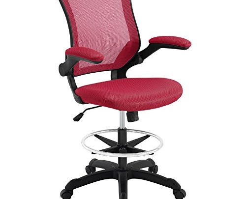 Modway Veer Drafting Chair – Reception Desk Chair – Flip-Up Arm Drafting Chair in Red