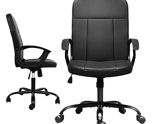 Office Chair, Ergonomic Desk Chair Adjustable Executive Chair Mid Back PU Leather Desk Chair Computer Swivel Office Task Chair with Armrests(Black)
