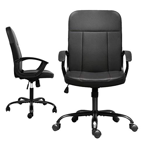 Office Chair, Ergonomic Desk Chair Adjustable Executive Chair Mid Back PU Leather Desk Chair Computer Swivel Office Task Chair with Armrests(Black)