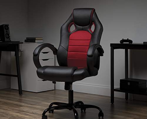 OFM Gaming Chair, Padded Loop Arms, High-Back, Red