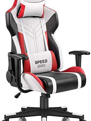 Homall Racing Style High-Back PU Leather Office Computer Desk Executive and Ergonomic Swivel Chair with Headrest and Lumbar Support, White