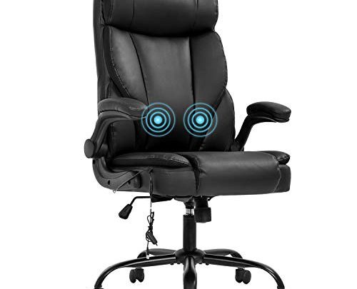 Massage Office Chair Ergonomic Desk Chair PU Leather Computer Chair with Lumbar Support Flip up Armrest Task Chair Rolling Swivel Executive Chair for Women Adults(Black)