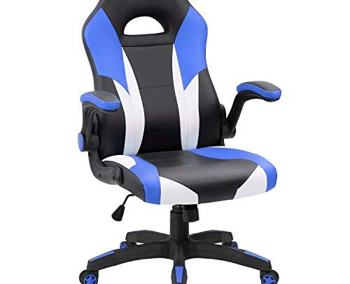 JUMMICO Gaming Chair Ergonomic Leather Racing Computer Chair High Back Adjustable Swivel Executive Office Desk Chair with Flip-Up Armrest (Blue)