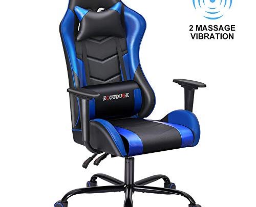 ECOTOUGE PC Gaming Chair Massage Ergonomic Office Desk Chair Racing PU Leather Recliner Swivel Rocker with Headrest and Lumbar Pillow,