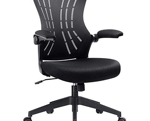 Furmax Office Desk Chair with Flip Arms,Mid Back Mesh Computer Chair Swivel Task Chair with Ergonomic with Lumbar Support (Black)