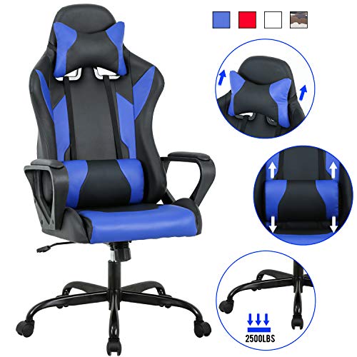 Computer Gaming Chair PC Ergonomic Office Chair Home Executive Desk Chair Adjustable High-Back PU Leather Racing Chair Rolling Swivel Modern Task Chair with Lumbar Support Headrest Armrest (Blue)