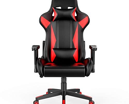 AmazonBasics Gaming/Racing Style Office Chair with Removable Headrest and High Back Cushion – Red