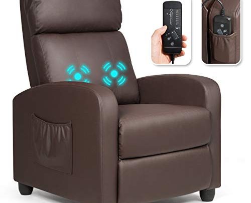 Giantex Recliner Chair for Living Room, Recliner Sofa Wingback Chair w/Massage Function, Padded Seat PU Leather Reclining Chair w/Side Pocket,