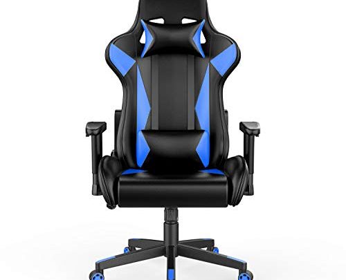 AmazonBasics Gaming/Racing Style Office Chair with Removable Headrest and High Back Cushion – Blue