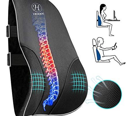 HOKEKI Lumbar Support Pillow, Meets The Ergonomic Memory Foam Lumbar Pillows, Breathable 3D Mesh Back Cushion, Suitable for Car Seat/Computer Chair/Office Chair and Wheelchair (Black)